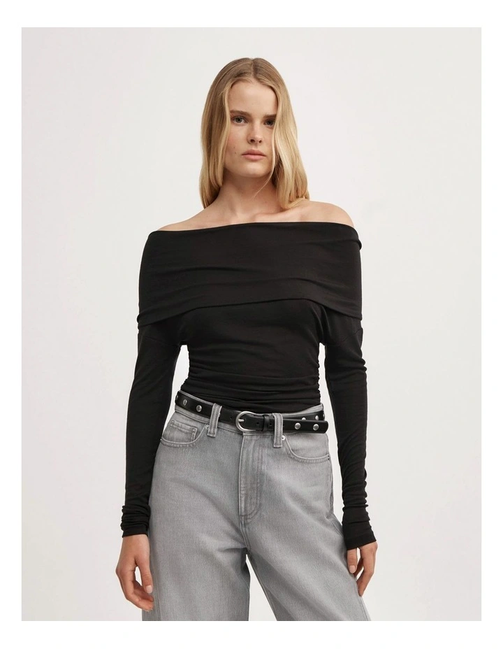 Off Shoulder Long-sleeve Top in Black image 1