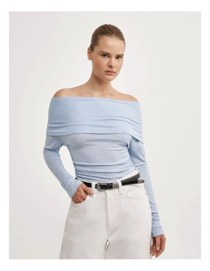 Off Shoulder Long-sleeve Top in Pale Blue image 1