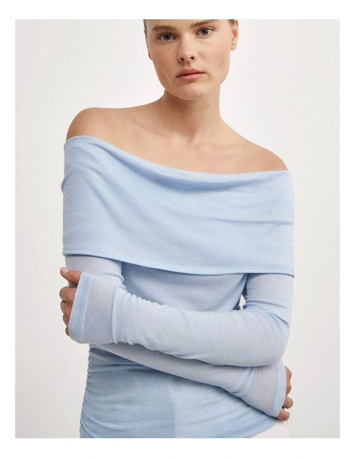 Off Shoulder Long-sleeve Top in Pale Blue image 3