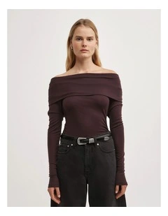 Off Shoulder Long-sleeve Top in Espresso