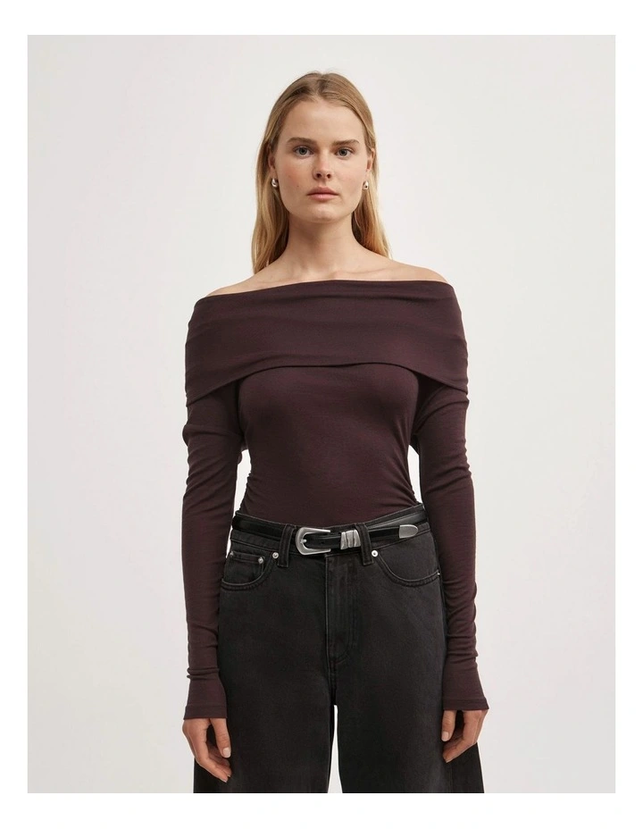 Off Shoulder Long-sleeve Top in Espresso image 1