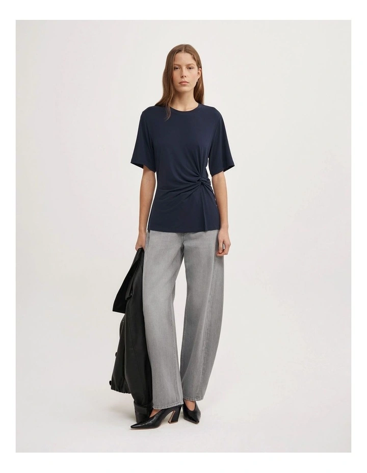 Twist Detail T-shirt in Navy image 2
