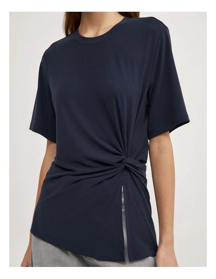Twist Detail T-shirt in Navy image 3
