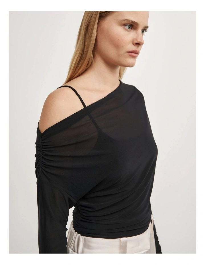 Layered Mesh Long-sleeve Top in Black image 3