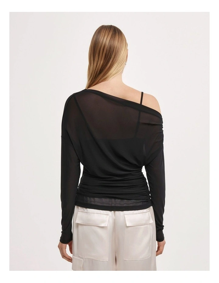 Layered Mesh Long-sleeve Top in Black image 4