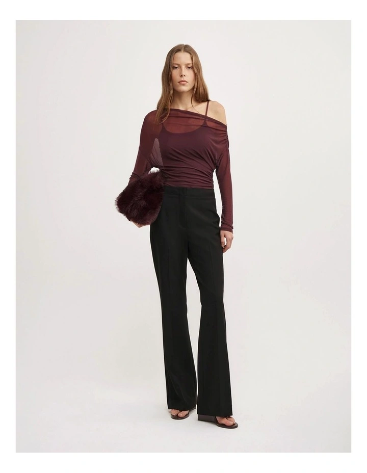 Layered Mesh Long-sleeve Top in Wine image 2