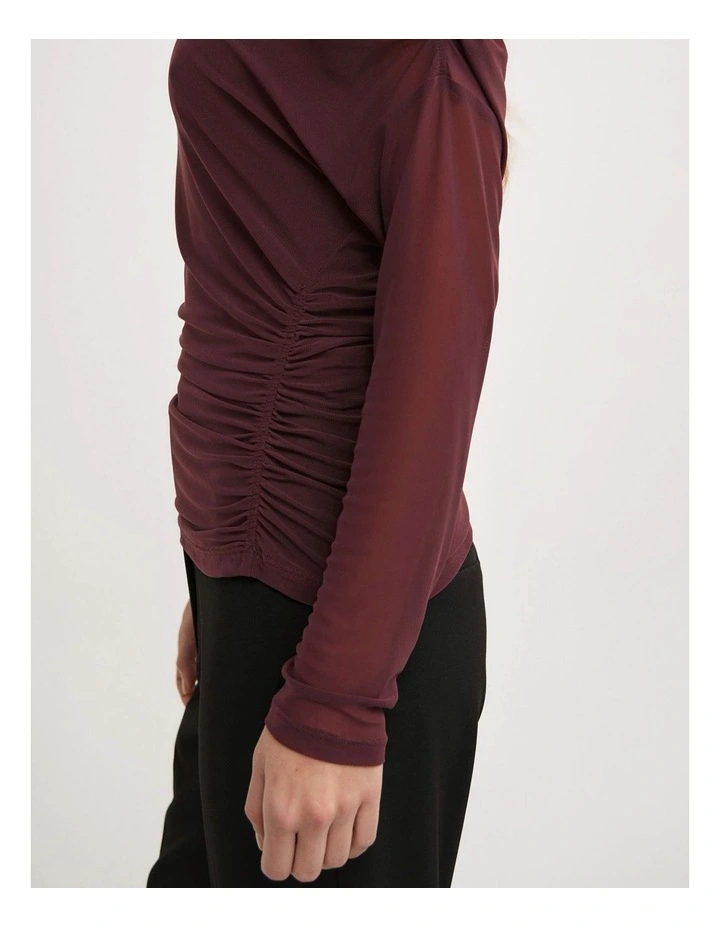 Layered Mesh Long-sleeve Top in Wine image 3