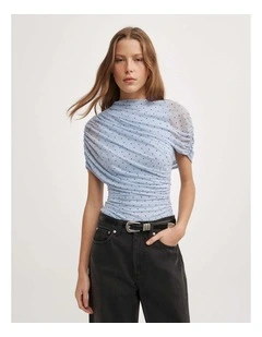 Mesh Cape Top in Pale Blue Polka Dot