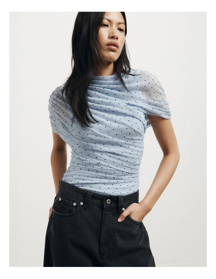 Mesh Cape Top in Pale Blue Polka Dot image 2