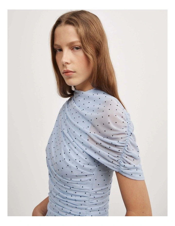 Mesh Cape Top in Pale Blue Polka Dot image 4