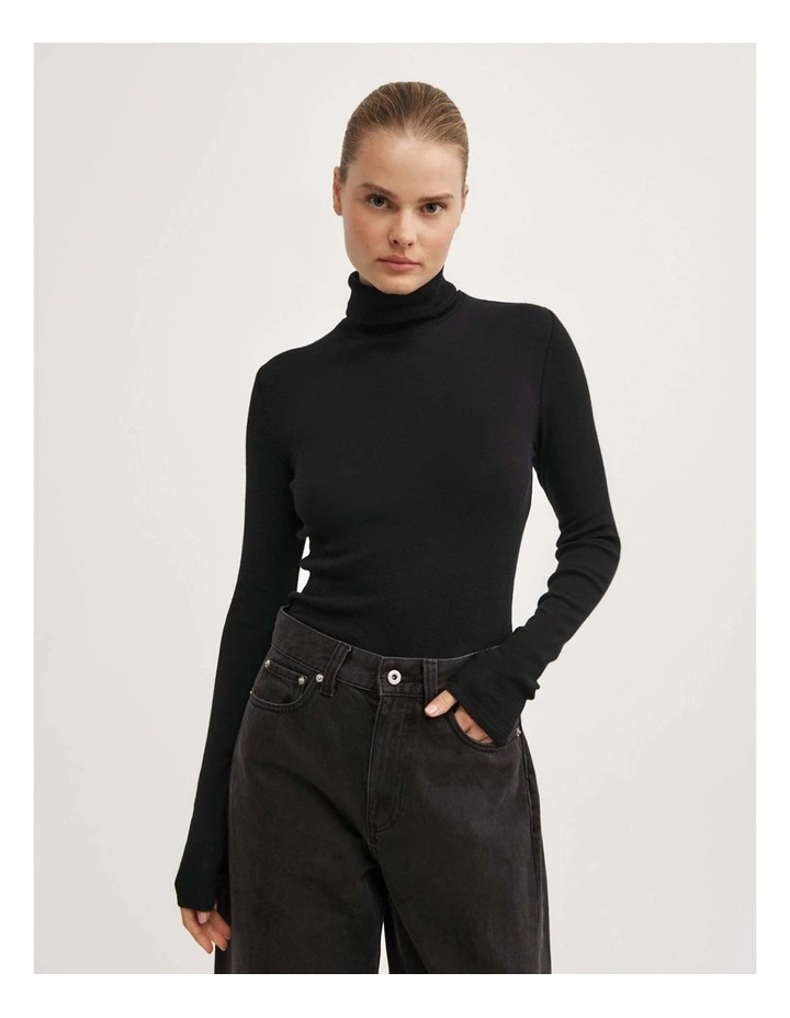 Fine High Neck Top in Black image 1