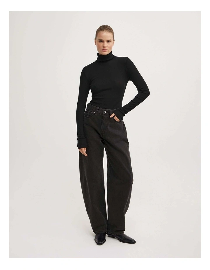 Fine High Neck Top in Black image 2