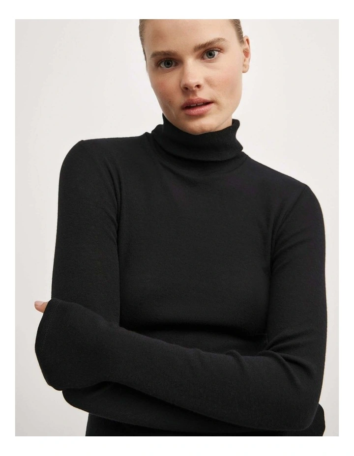 Fine High Neck Top in Black image 3