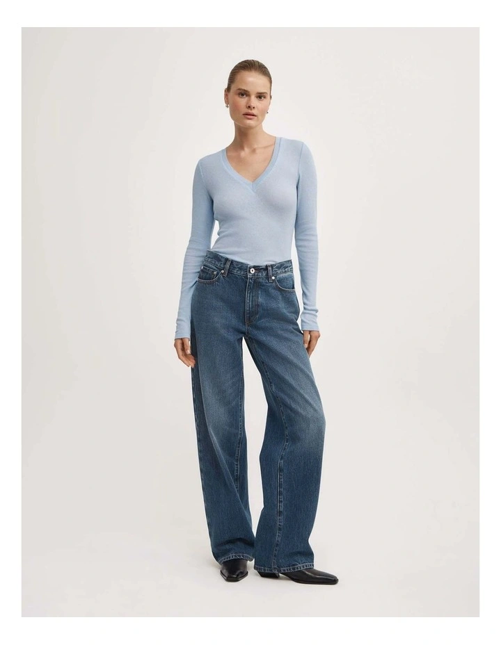 Fine V-neck Long-sleeve Top in Pale Blue image 2