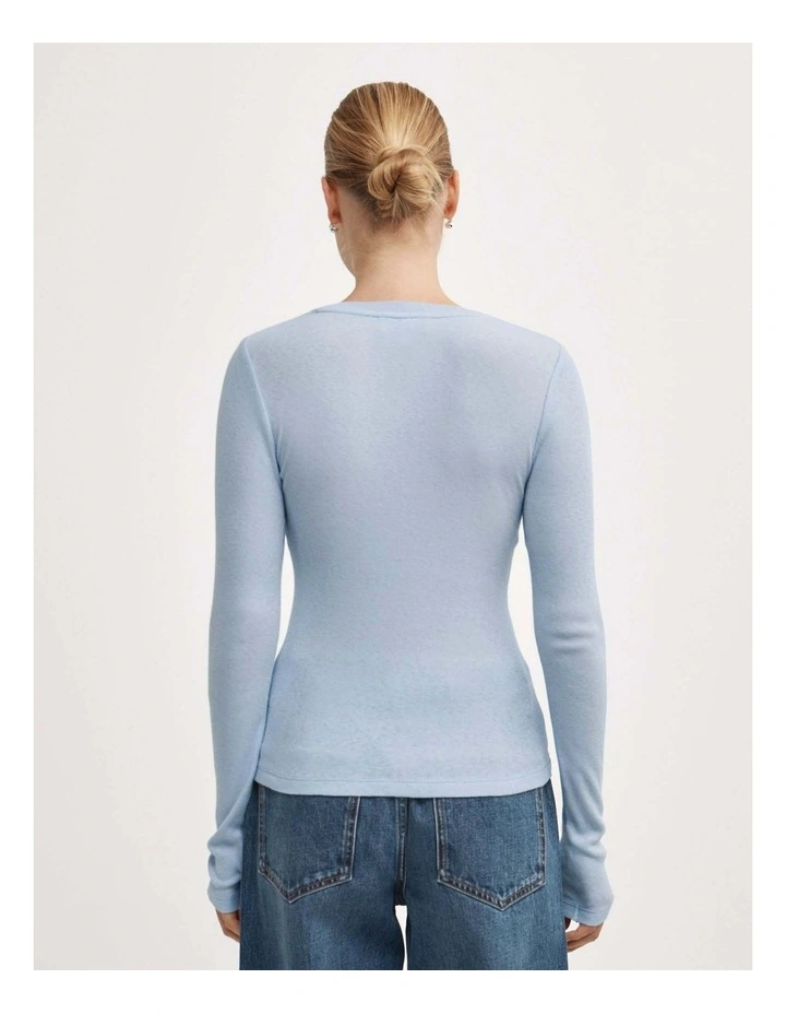 Fine V-neck Long-sleeve Top in Pale Blue image 5