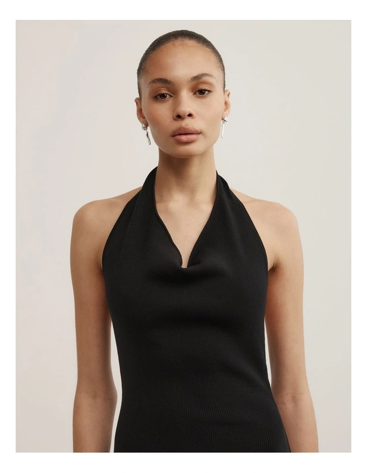 Halter Knit Dress in Black image 3