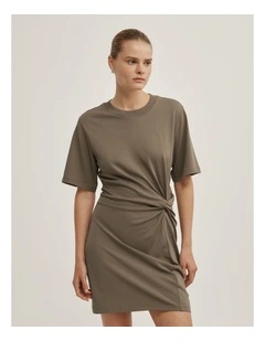 Twist Detail Mini Dress in Khaki