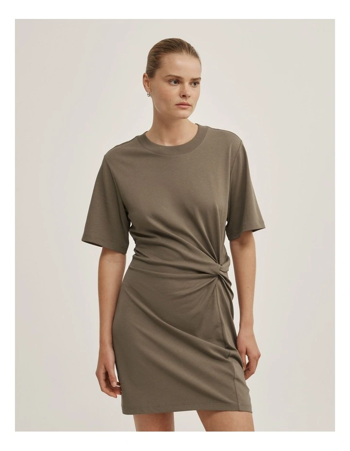 Twist Detail Mini Dress in Khaki image 1