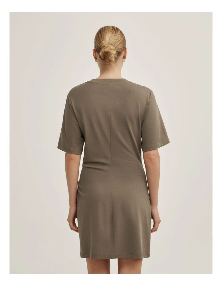 Twist Detail Mini Dress in Khaki image 4