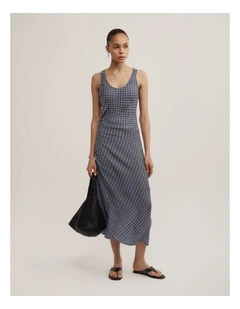 Side Ruched Dress in Navy Geo Tile