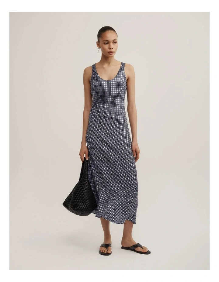 Side Ruched Dress in Navy Geo Tile image 1