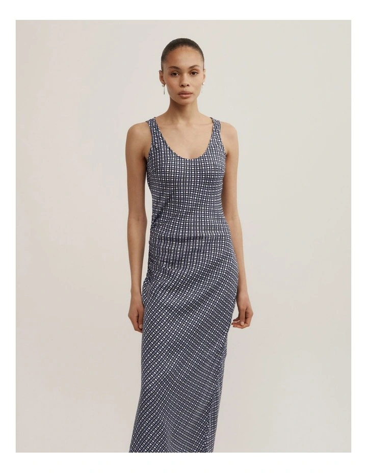 Side Ruched Dress in Navy Geo Tile image 2