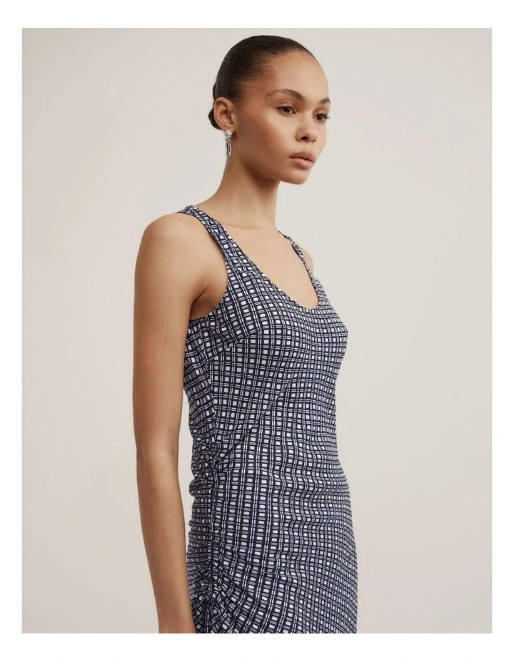 Side Ruched Dress in Navy Geo Tile image 3