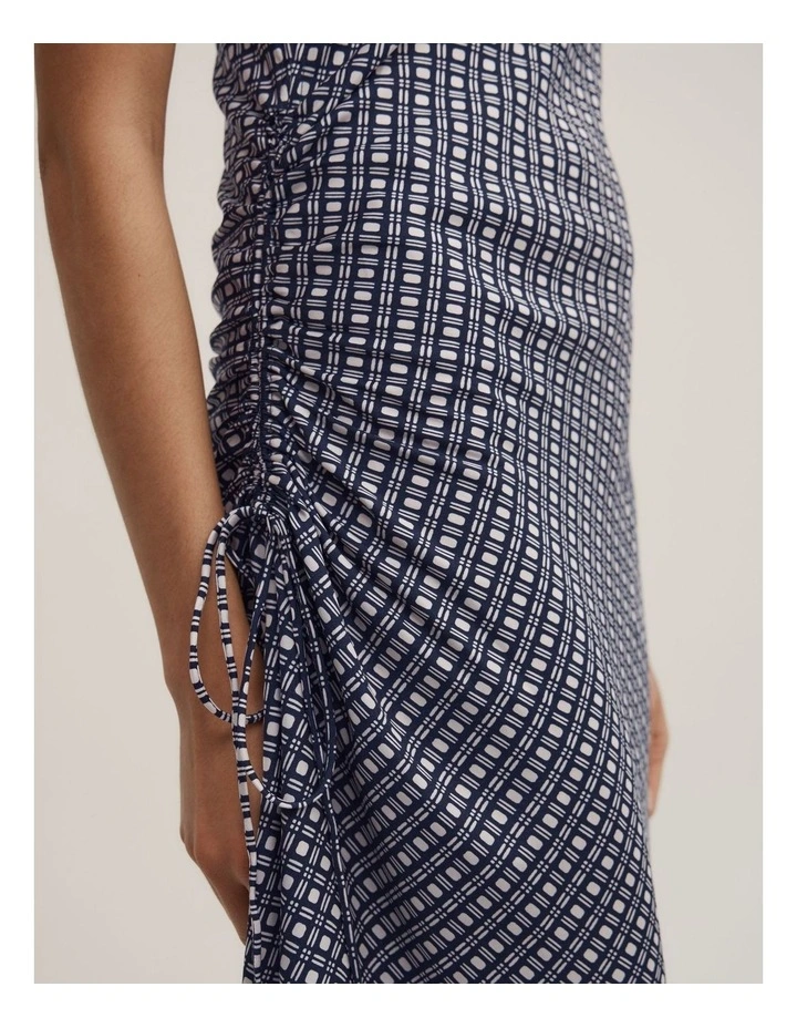 Side Ruched Dress in Navy Geo Tile image 4