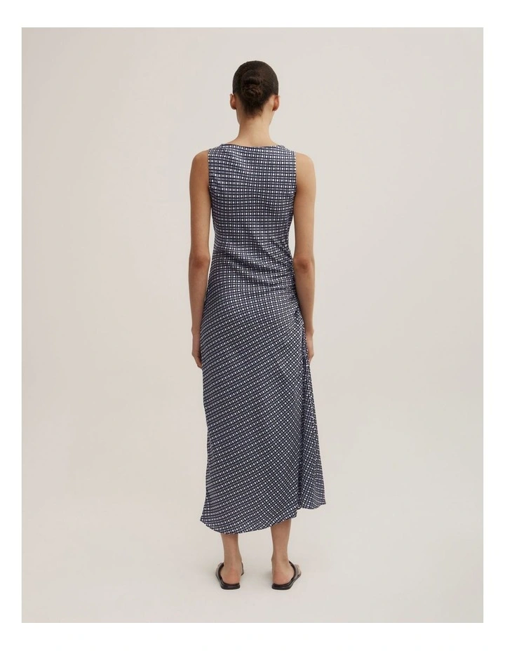 Side Ruched Dress in Navy Geo Tile image 5