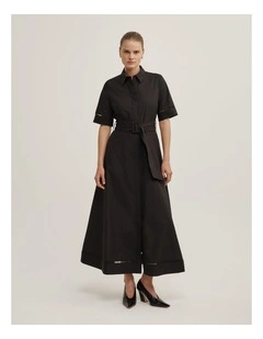 Trim Detail Shirt Dress in Black