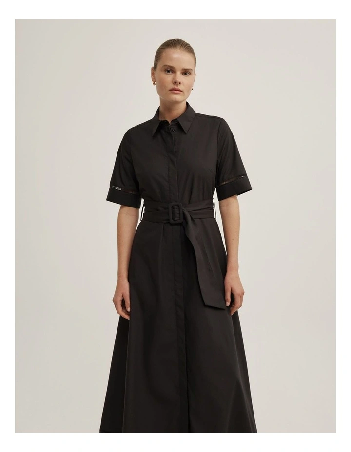 Trim Detail Shirt Dress in Black image 2