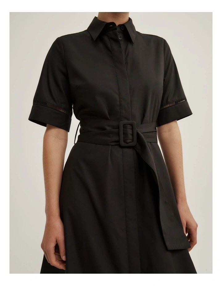Trim Detail Shirt Dress in Black image 3