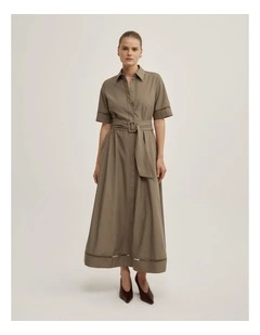 Trim Detail Shirt Dress in Khaki
