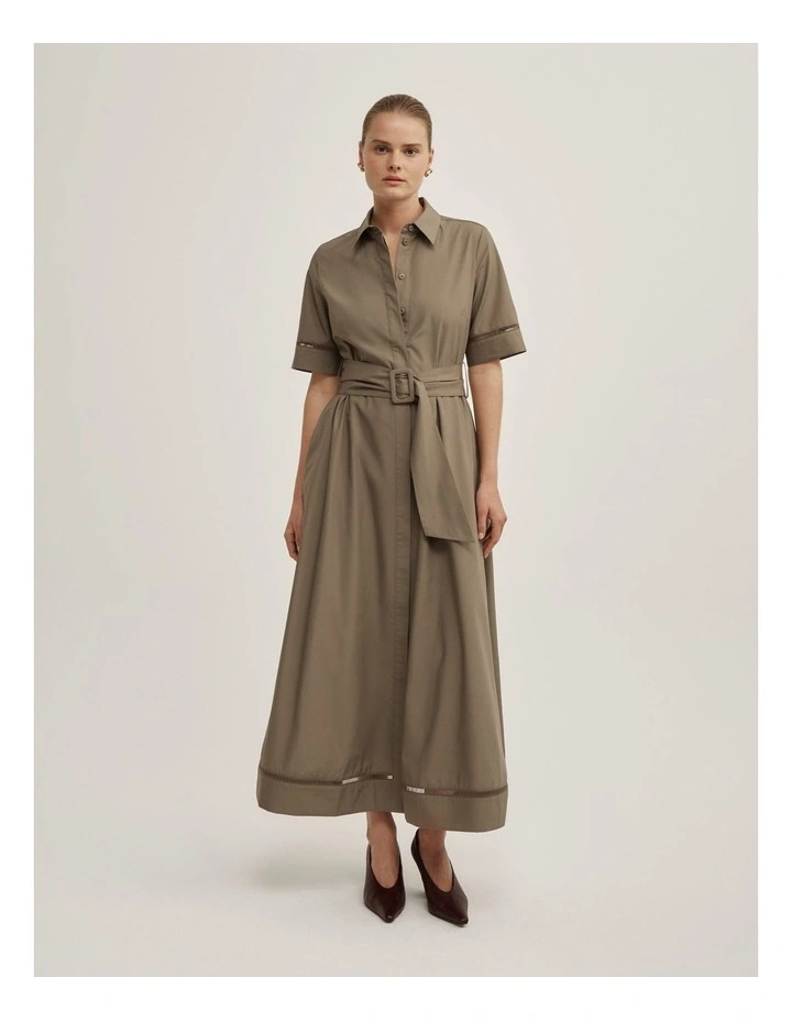 Trim Detail Shirt Dress in Khaki image 1