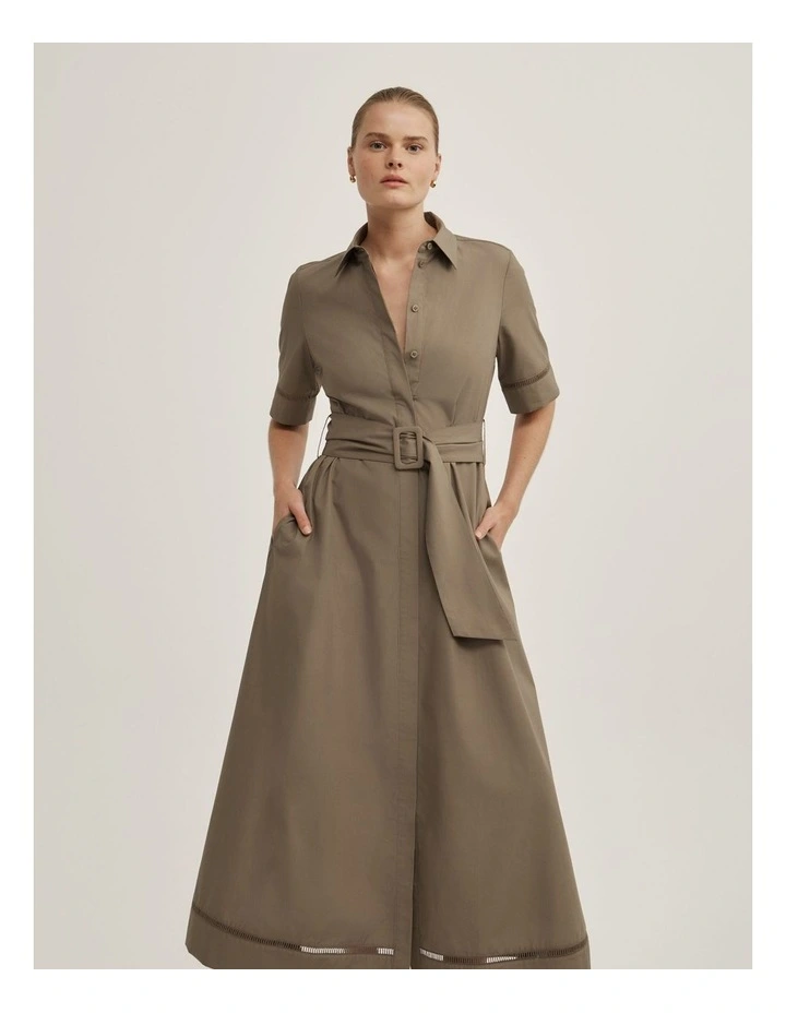 Trim Detail Shirt Dress in Khaki image 2