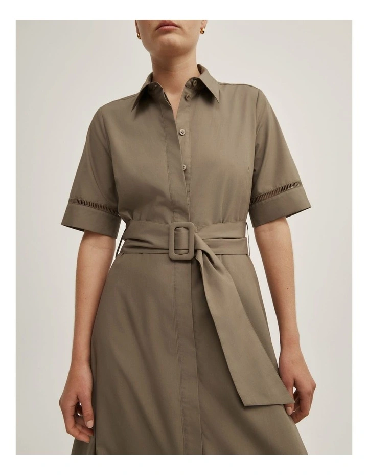Trim Detail Shirt Dress in Khaki image 3