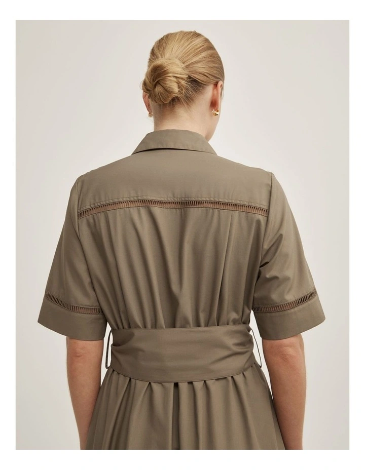 Trim Detail Shirt Dress in Khaki image 4