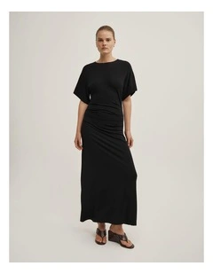 Tuck Waist Jersey Dress in Black