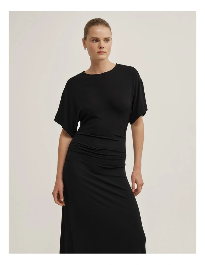Tuck Waist Jersey Dress in Black image 2