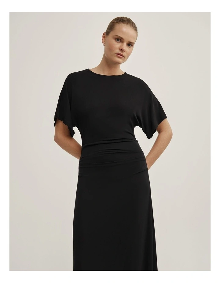 Tuck Waist Jersey Dress in Black image 3