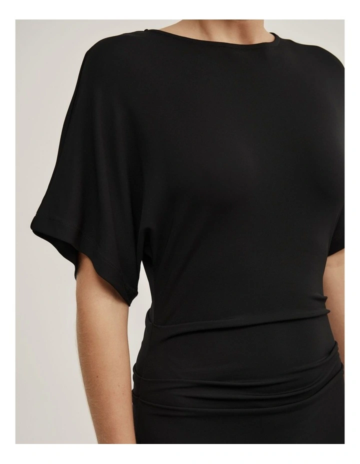 Tuck Waist Jersey Dress in Black image 4
