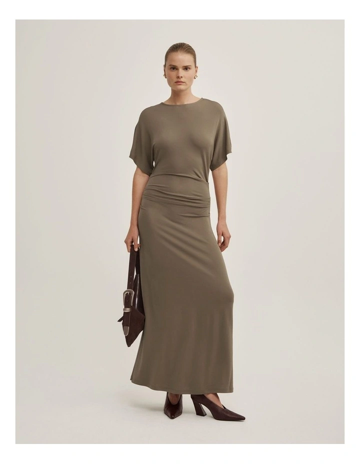 Tuck Waist Jersey Dress in Khaki image 1