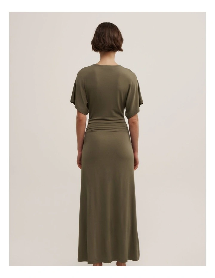 Tuck Waist Jersey Dress in Khaki image 5