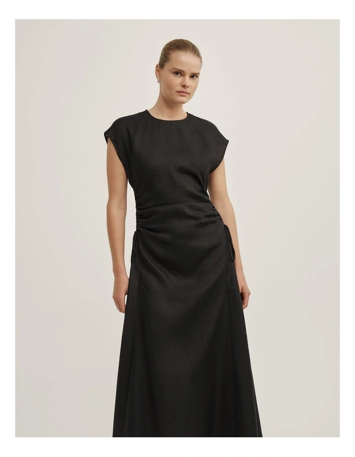 Side Gather Dress in Black image 2