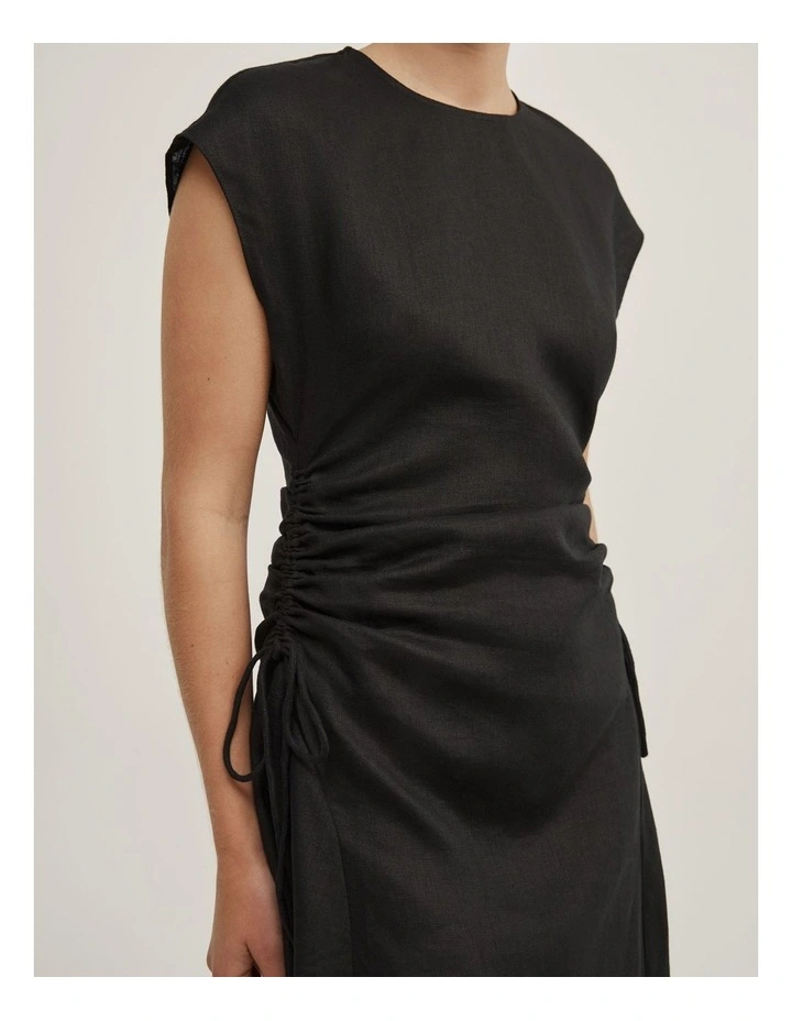 Side Gather Dress in Black image 3