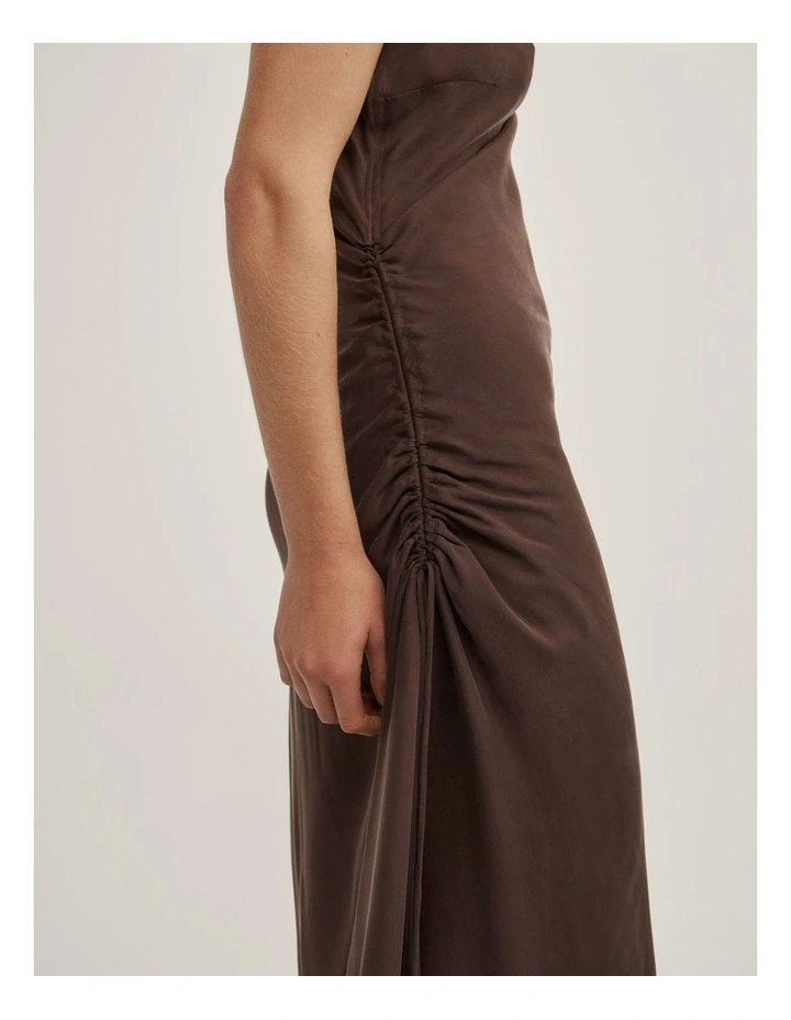 Side Ruched Dress in Espresso image 3