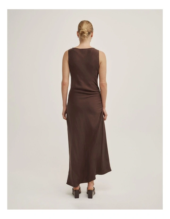 Side Ruched Dress in Espresso image 4