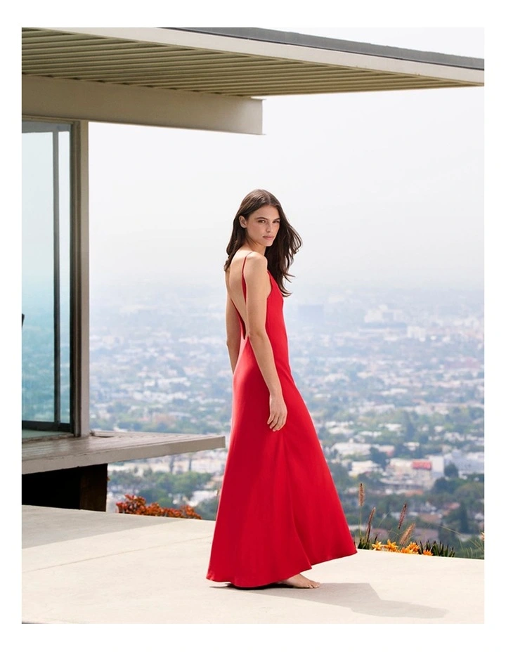 Low Back Slip Dress in Red image 2