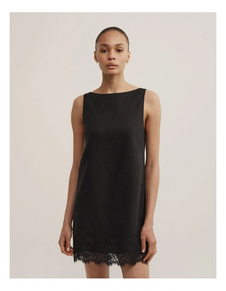 Linen Lace Mini Dress in Black image 1