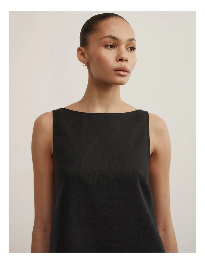 Linen Lace Mini Dress in Black image 3
